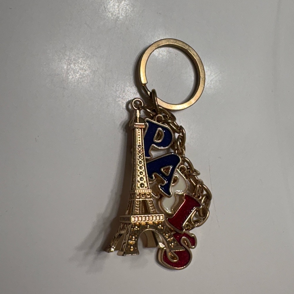 Gold Eiffel Tower Keychain with Blue Letters - Picture 3 of 5